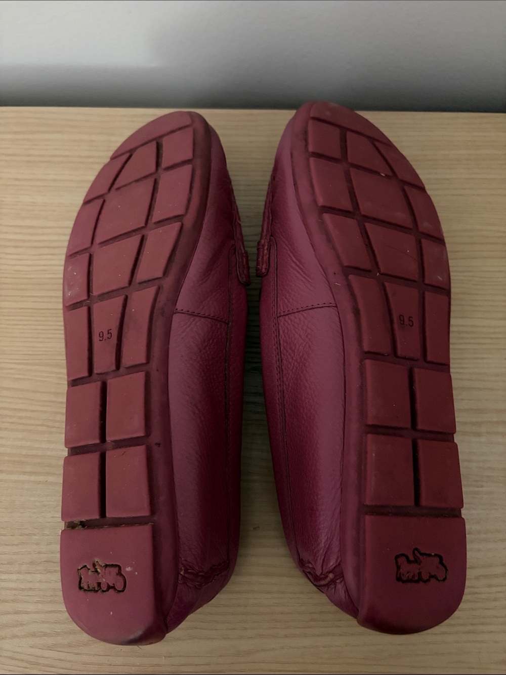 COACH Magenta Leather Penny Loafers with Gold Plaque - Picture 7 of 7